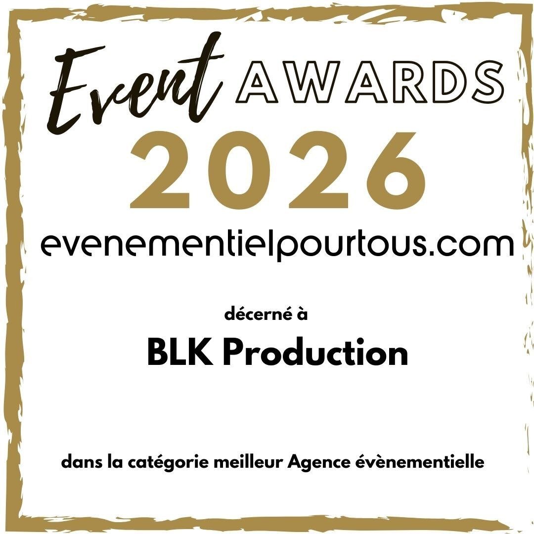 Certificat Event Awards 2026 évènementielpourtous.com décerné à BLK Production catégorie Meilleure Agence Évènementielle
